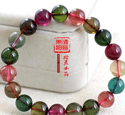 【碧玺手链天然正品 玻璃体天然巴西碧玺手链彩色一物一图10毫米】价格_厂家_图片 -